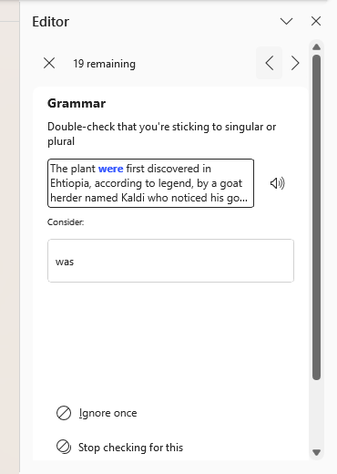 Grammar suggestion in Word